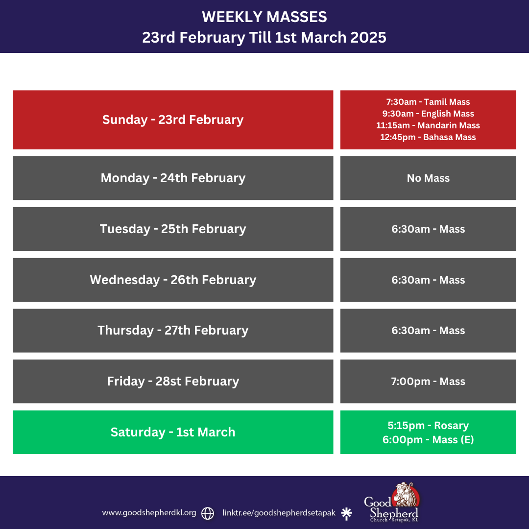 WEEKLY MASSES 9th February Till 15th February 2025