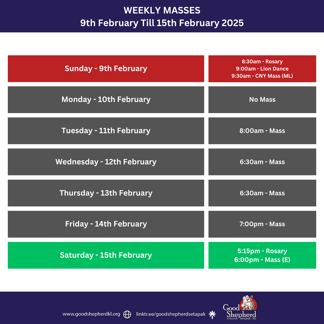 WEEKLY MASSES 9th February Till 15th February 2025