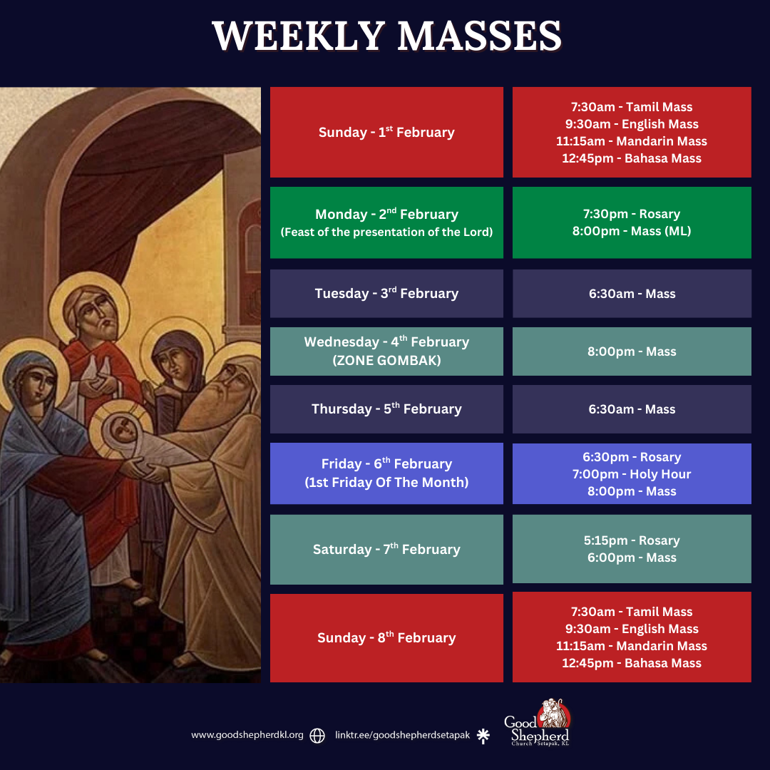 WEEKLY MASSES 9th February Till 15th February 2025