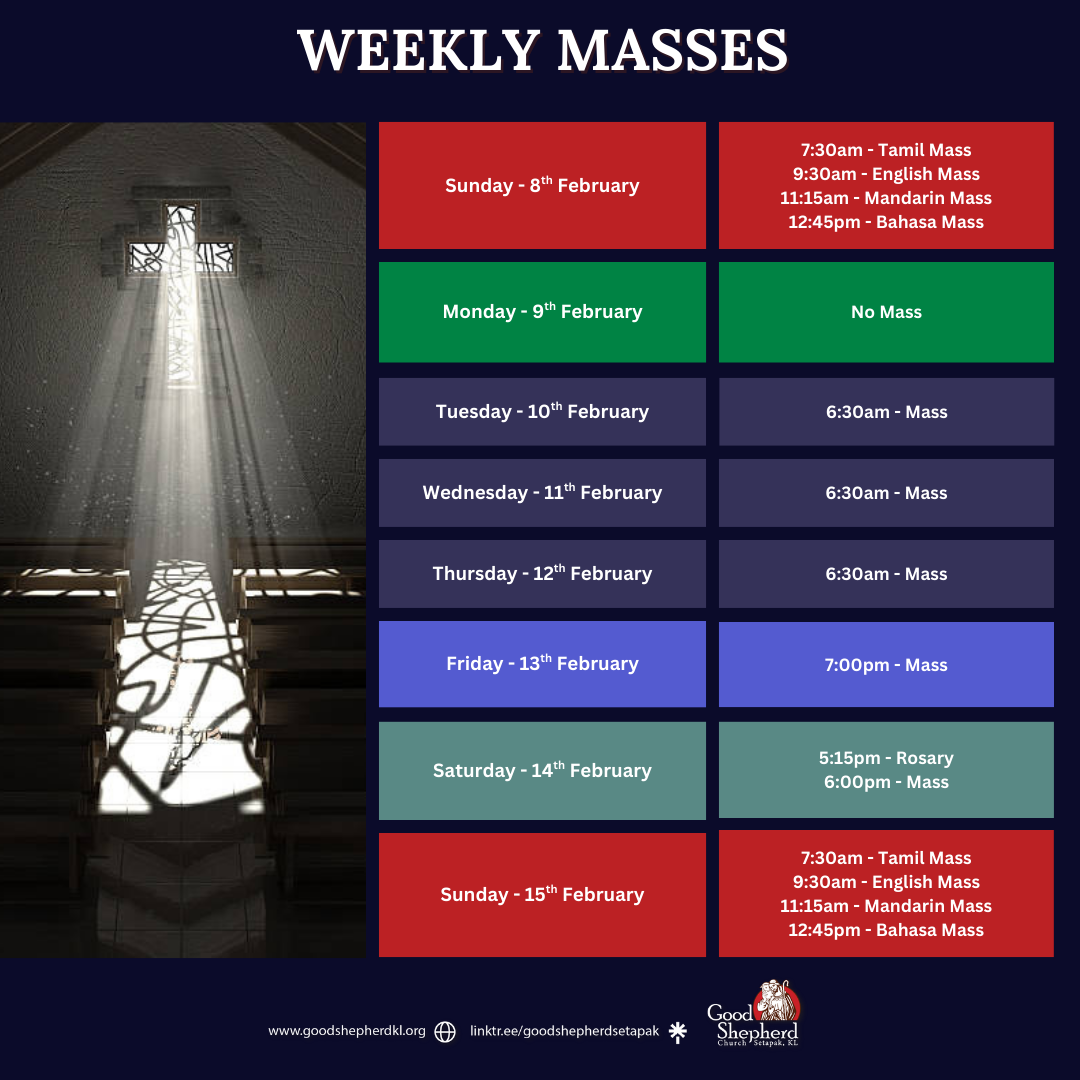 WEEKLY MASSES 9th February Till 15th February 2025